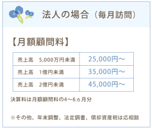 法人の場合（毎月訪問）　月額顧問料